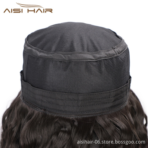 Aisi Hair Outdoor Hat Black Water Wave Wig Party Knit Slouchy Hat Synthetic Fiber Hair Extension With Black Bucket Hat For Women